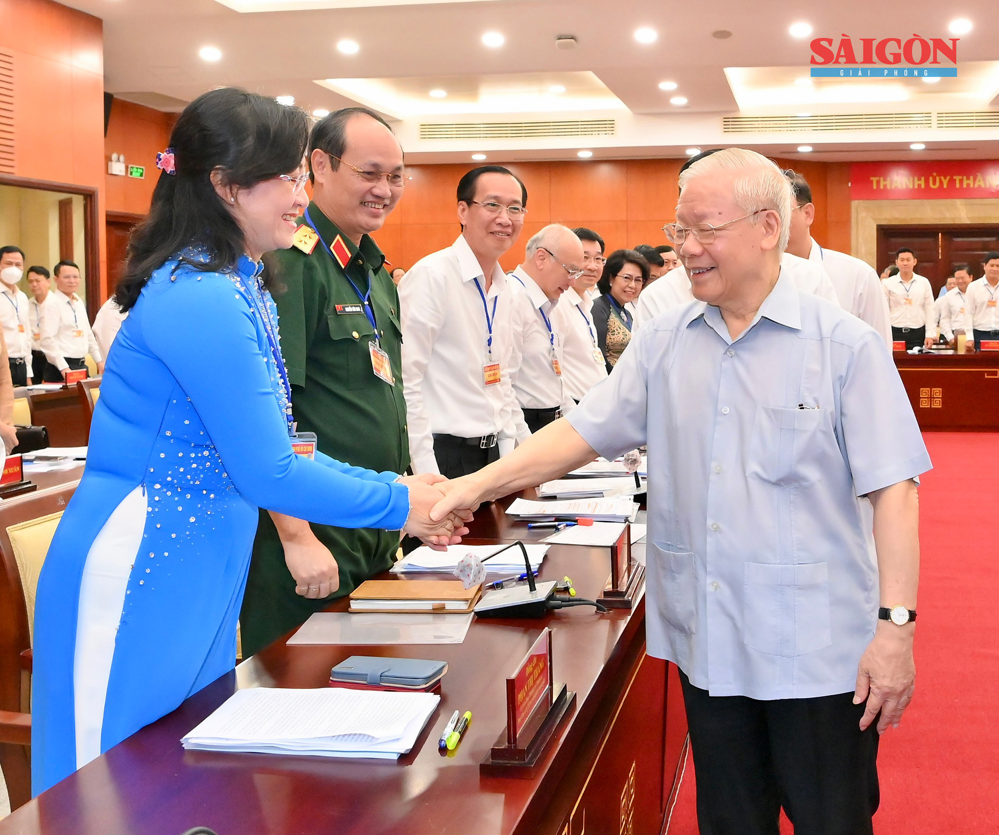 Tổng Bí thư Nguyễn Phú Trọng cùng các đại biểu tại buổi làm việc (Ảnh: Việt Dũng)